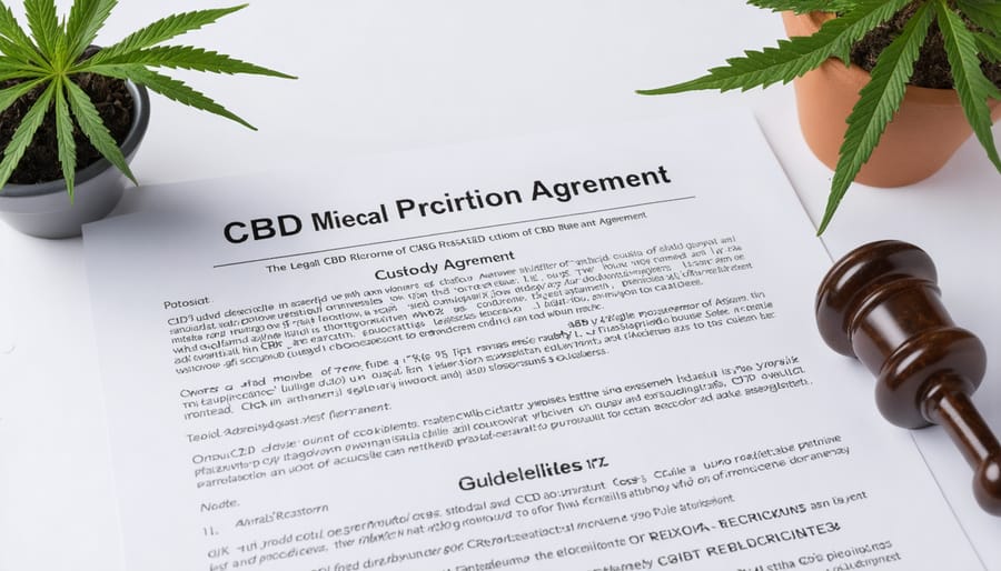 Legal custody agreement document next to medical CBD prescription paperwork