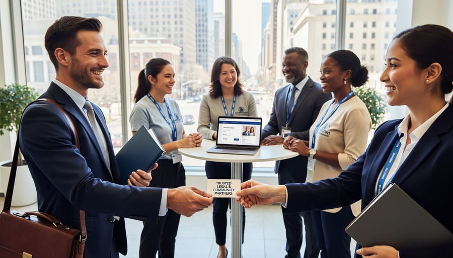 Legal professionals engaged in authentic networking and community relationship building