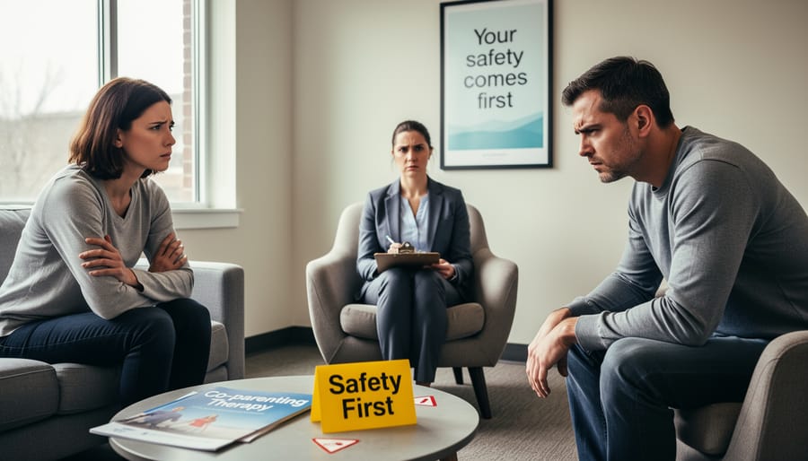 Moody scene of a parent holding keys near a closed door, representing the need for safety and caution in high-risk situations.