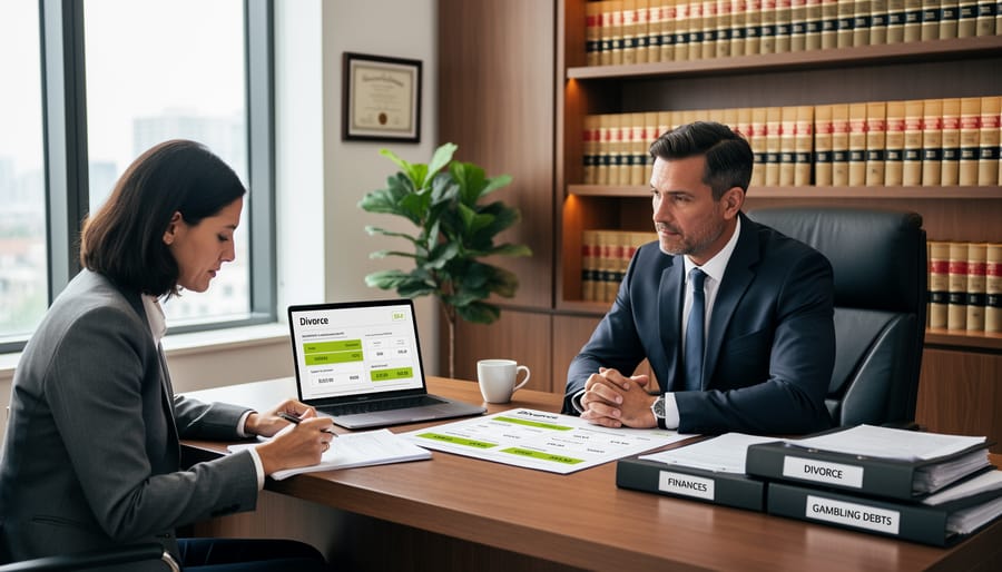 An attorney’s hand on a folder across from a client in a quiet legal office, suggesting professional legal support.